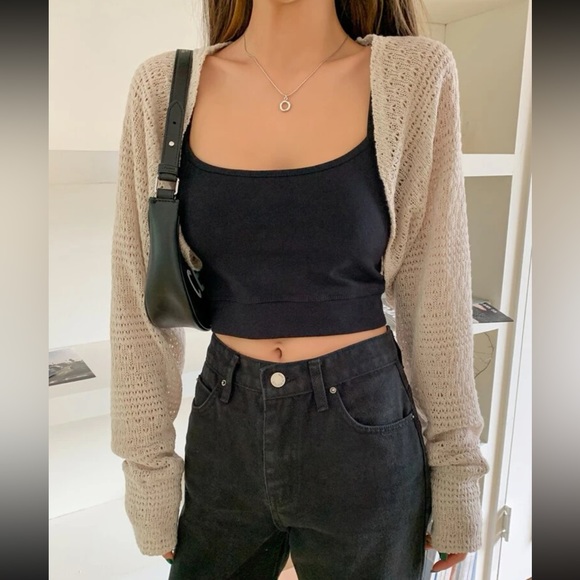 Apricot Knit Cropped Cardigan - Picture 1 of 3